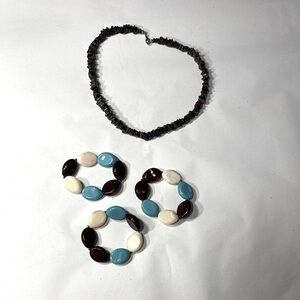 3 bracelets and 1 necklace boho stone set